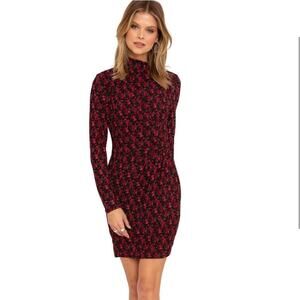 RTR Black Halo‎ Briar Long Sleeve Black & Red Rose Floral Print Mini Dress Sz 6